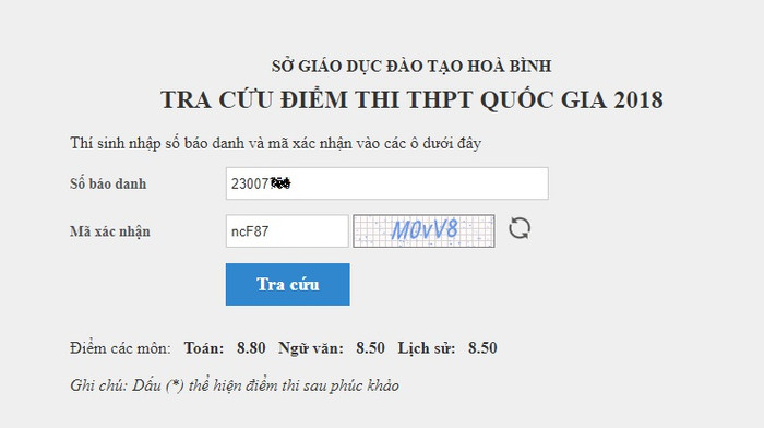 Điểm thi của B.V.D. thi thử môn Toán được 1,6 điểm, còn thi thật điểm Toán 8,8. Ảnh: Chụp từ dữ liệu thi quốc gia.