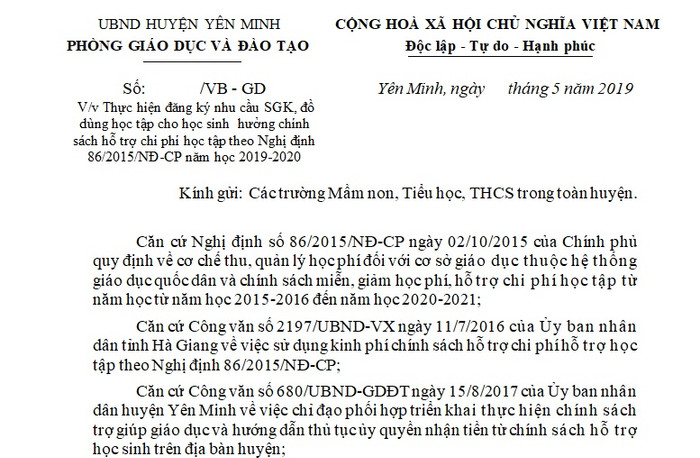 Văn bản chỉ đạo của Phòng giáo dục Yên Minh (Ảnh:V.N) Văn bản chỉ đạo của Phòng giáo dục Yên Minh (Ảnh:V.N)