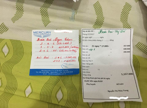 Bảng giá học phí của cơ sở Ngọc Tâm và Uy Vũ mà phóng viên có được (ảnh: P.L)