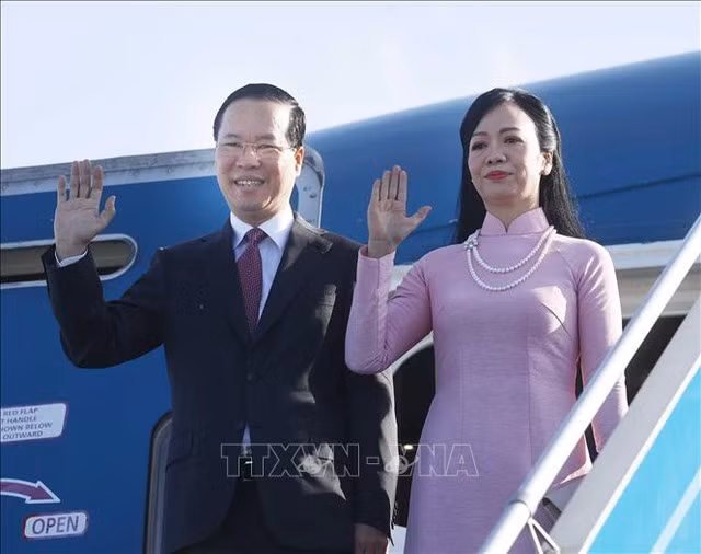 Chủ tịch nước Võ Văn Thưởng và Phu nhân lên đường thăm chính thức Cộng hoà Áo, thăm cấp Nhà nước tới Cộng hoà Italy và thăm Tòa thánh Vatican từ ngày 23-28/7/2023. Ảnh: TTXVN