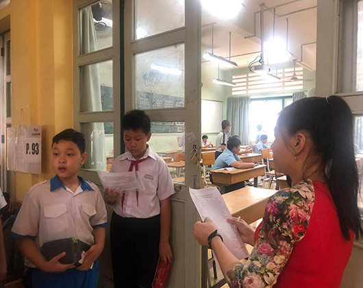 Giám thị gọi thí sinh vào phòng làm bài khảo sát (ảnh: P.L) Giám thị gọi thí sinh vào phòng làm bài khảo sát (ảnh: P.L)