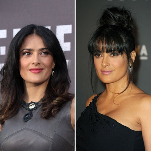 Salma Hayek Salma hoàn toàn lột xác với tóc mái bằng được sấy phồng kiểu cách. Trông cô nàng quý phái và kiêu sa hơn với phần tóc búi cao, tóc mái bằng, đôi mắt khói và đôi môi hồng tím dễ thương. Salma Hayek Salma hoàn toàn lột xác với tóc mái bằng được sấy phồng kiểu cách. Trông cô nàng quý phái và kiêu sa hơn với phần tóc búi cao, tóc mái bằng, đôi mắt khói và đôi môi hồng tím dễ thương.