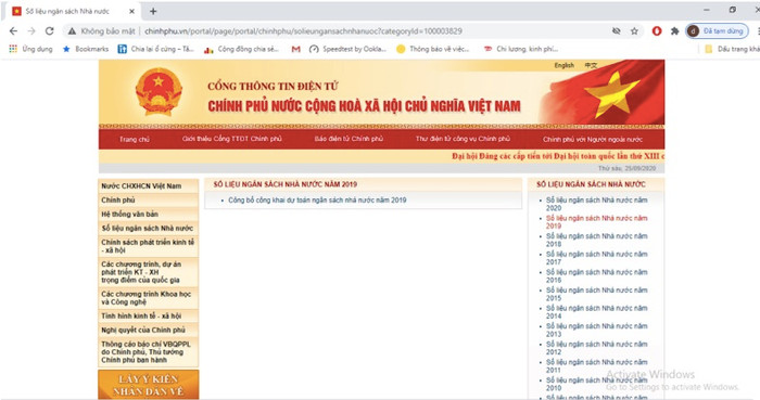 Ảnh chụp màn hình “Số liệu ngân sách nhà nước năm 2019”