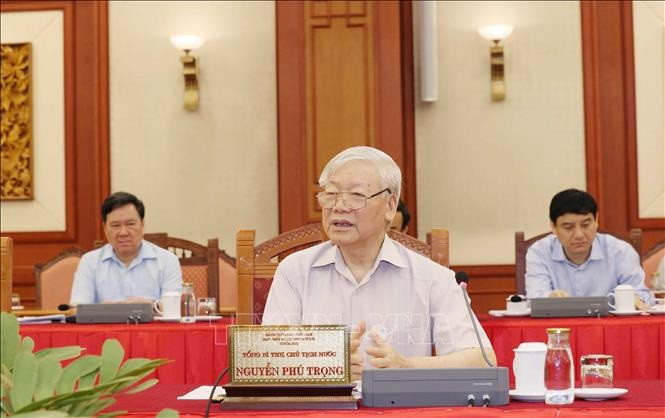 Tổng Bí thư, Chủ tịch nước Nguyễn Phú Trọng chủ trì buổi làm việc của tập thể Bộ Chính trị với Ban Thường vụ Đảng ủy Công an Trung ương. Ảnh: TTXVN Tổng Bí thư, Chủ tịch nước Nguyễn Phú Trọng chủ trì buổi làm việc của tập thể Bộ Chính trị với Ban Thường vụ Đảng ủy Công an Trung ương. Ảnh: TTXVN