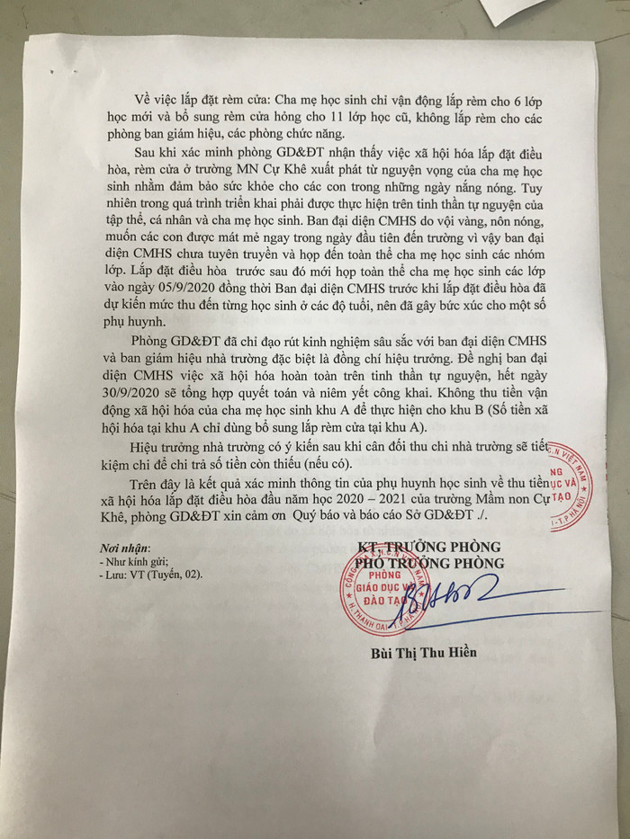 Công văn của Phòng Giáo dục và Đào tạo huyện Thanh Oai gửi Sở Giáo dục và Đào tạo Hà Nội về sự việc tại Trường Mầm Non Cự Khê. Công văn của Phòng Giáo dục và Đào tạo huyện Thanh Oai gửi Sở Giáo dục và Đào tạo Hà Nội về sự việc tại Trường Mầm Non Cự Khê.