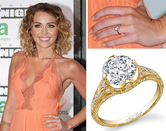 Chiếc nhẫn kim cương mà Liam Hemworth tặng Miley nặng 3,5 carat và có giá 100.000 USD. Chiếc nhẫn kim cương mà Liam Hemworth tặng Miley nặng 3,5 carat và có giá 100.000 USD.