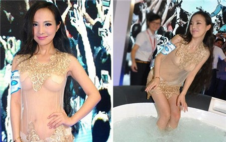 Can Lộ Lộ với những trang phục tự thiết kế.