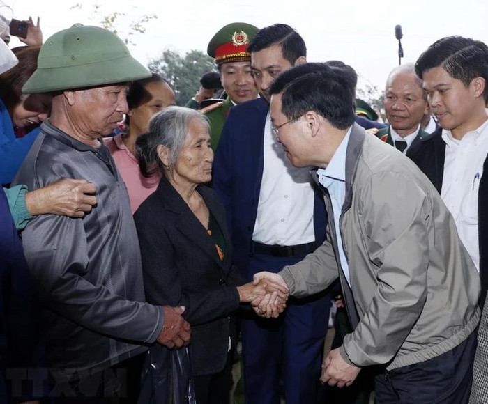 Chủ tịch nước Võ Văn Thưởng với nhân dân xã Thanh Thủy, huyện Thanh Chương, tỉnh Nghệ An. (Ảnh: Thống Nhất/TTXVN) Chủ tịch nước Võ Văn Thưởng với nhân dân xã Thanh Thủy, huyện Thanh Chương, tỉnh Nghệ An. (Ảnh: Thống Nhất/TTXVN)