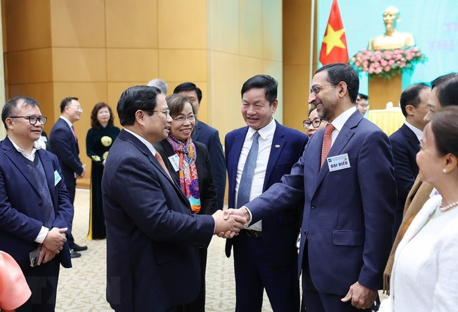 Thủ tướng Phạm Minh Chính với các đại biểu tham dự hội nghị. (Ảnh: Dương Giang/TTXVN) Thủ tướng Phạm Minh Chính với các đại biểu tham dự hội nghị. (Ảnh: Dương Giang/TTXVN)