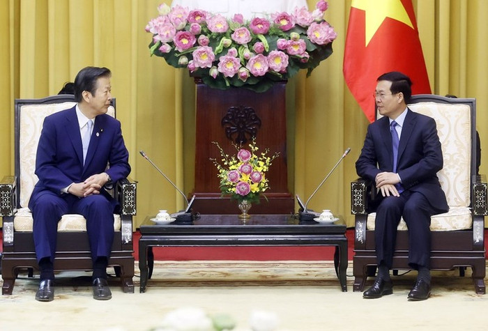 Chủ tịch nước Võ Văn Thưởng tiếp Chủ tịch Đảng Công minh Nhật Bản Yamaguchi Natsuo. (Ảnh: Thống Nhất/TTXVN) Chủ tịch nước Võ Văn Thưởng tiếp Chủ tịch Đảng Công minh Nhật Bản Yamaguchi Natsuo. (Ảnh: Thống Nhất/TTXVN)