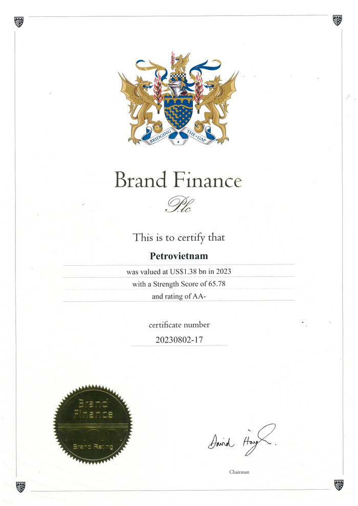 Giấy chứng nhận của Brand Finance Giấy chứng nhận của Brand Finance