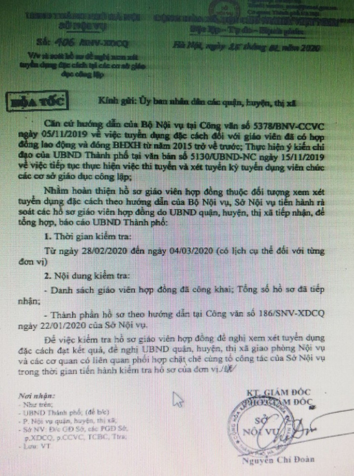 Công văn mới nhất của Sở Nội vụ Thành phố Hà Nội (Ảnh:V.N) Công văn mới nhất của Sở Nội vụ Thành phố Hà Nội (Ảnh:V.N)