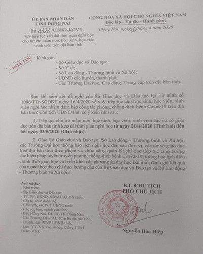 Văn bản 4328 của Ủy ban nhân dân tỉnh Đồng Nai (ảnh: P.L) Văn bản 4328 của Ủy ban nhân dân tỉnh Đồng Nai (ảnh: P.L)