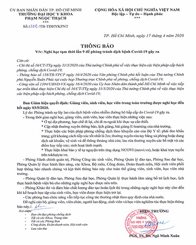 Văn bản 1312 của trường đại học Y Khoa Phạm Ngọc Thạch Thành phố Hồ Chí Minh (ảnh: P.L) Văn bản 1312 của trường đại học Y Khoa Phạm Ngọc Thạch Thành phố Hồ Chí Minh (ảnh: P.L)