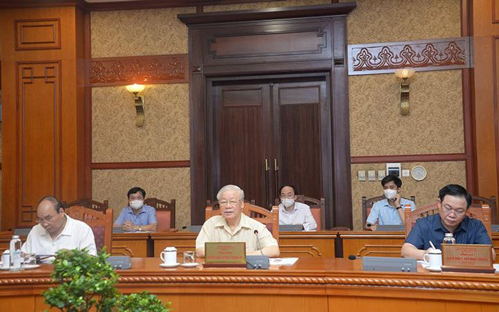 Tổng Bí thư Nguyễn Phú Trọng chủ trì cuộc họp. (Ảnh: Baochinhphu.vn) Tổng Bí thư Nguyễn Phú Trọng chủ trì cuộc họp. (Ảnh: Baochinhphu.vn)