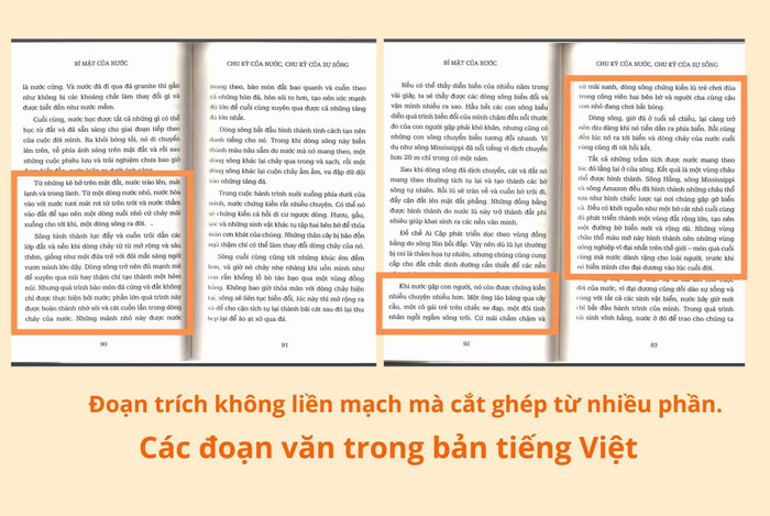 Các đoạn văn bản trong bản tiếng Việt cuốn "Bí mật của nước", tác giả Masaru Emoto. (Ảnh do tác giả cung cấp) Các đoạn văn bản trong bản tiếng Việt cuốn "Bí mật của nước", tác giả Masaru Emoto. (Ảnh do tác giả cung cấp)