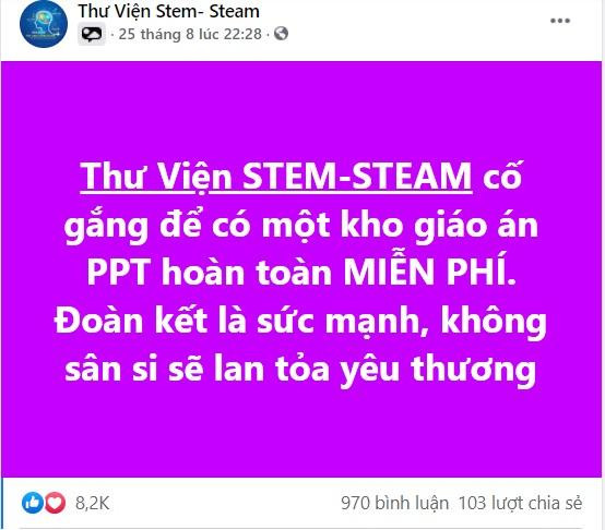 Group Thư viện STEM-STEAM trên Facebook, hơn 100.000 thành viên tuyệt đối không bán giáo án. (Ảnh chụp màn hình)
