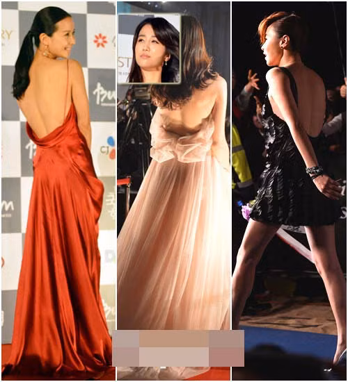 Dáng váy chữ U là dạng váy khoét lưng sâu, giúp nữ minh tinh khoe được bờ lưng quyến rũ.