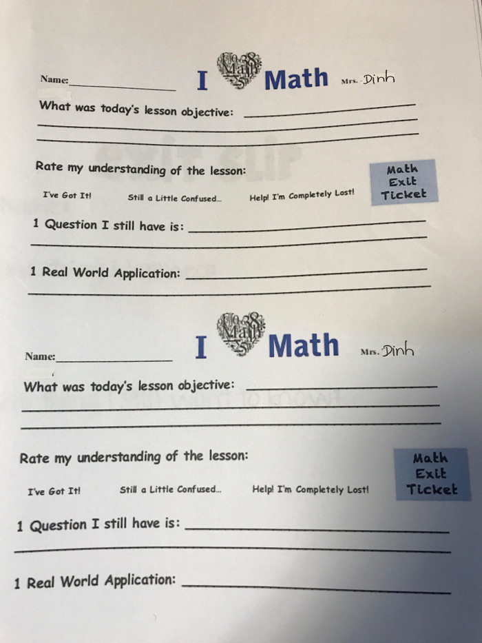 Bài kiểm tra dạng Exit ticket.