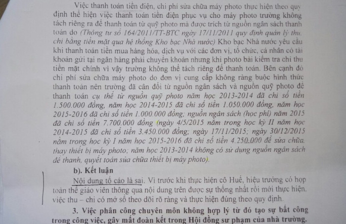 Mặc dù Luật Quản lý, sử dụng tài sản nhà nước có quy định rất cụ thể, nhưng với lý do có sự thống nhất của nhà trường, cơ quan chức năng kết luận việc dùng máy photo của nhà trường photo tài liệu cho học sinh (có thu tiền) là đúng, dẫn đến gây bức xúc. Mặc dù Luật Quản lý, sử dụng tài sản nhà nước có quy định rất cụ thể, nhưng với lý do có sự thống nhất của nhà trường, cơ quan chức năng kết luận việc dùng máy photo của nhà trường photo tài liệu cho học sinh (có thu tiền) là đúng, dẫn đến gây bức xúc.