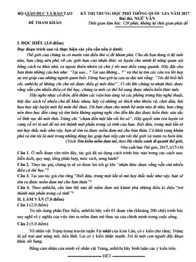 Đề Ngữ văn được Bộ Giáo dục và Đào tạo công bố ngày 14/5. Đề Ngữ văn được Bộ Giáo dục và Đào tạo công bố ngày 14/5.