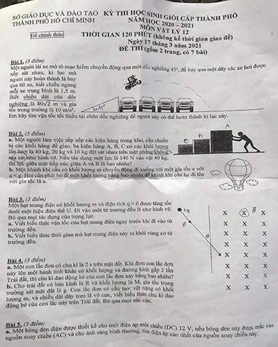 Trích đề thi học sinh giỏi Vật lý lớp 12 của Thành phố Hồ Chí Minh vừa tổ chức (ảnh: P.L) Trích đề thi học sinh giỏi Vật lý lớp 12 của Thành phố Hồ Chí Minh vừa tổ chức (ảnh: P.L)