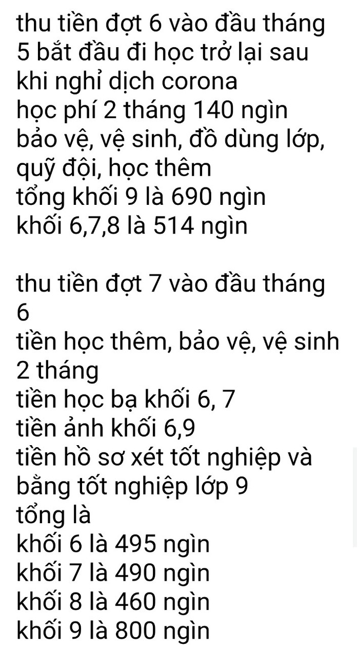 Các khoản thu tại trường cấp 2 Hồng Thuận (Ảnh:N.D) Các khoản thu tại trường cấp 2 Hồng Thuận (Ảnh:N.D)