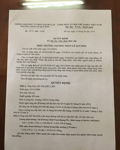Quyết định được bà Oanh ký ngày 15/2, nhưng các lỗi sai sót vẫn còn y nguyên (ảnh: GVCC) Quyết định được bà Oanh ký ngày 15/2, nhưng các lỗi sai sót vẫn còn y nguyên (ảnh: GVCC)