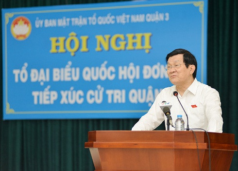 Chủ tịch nước Trương Tấn Sang phát biểu với các cử tri Q.3, TP.HCM (ảnh: VietNamNet) Chủ tịch nước Trương Tấn Sang phát biểu với các cử tri Q.3, TP.HCM (ảnh: VietNamNet)