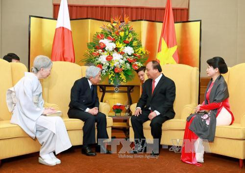 Thủ tướng Nguyễn Xuân Phúc và Phu nhân hội kiến với Nhà vua Nhật Bản Akihito và Hoàng hậu Michiko. Ảnh: Thống Nhất/TTXVN Thủ tướng Nguyễn Xuân Phúc và Phu nhân hội kiến với Nhà vua Nhật Bản Akihito và Hoàng hậu Michiko. Ảnh: Thống Nhất/TTXVN