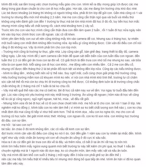 Chia sẻ khá dài của bà mẹ phải nuốt "trái đắng" vì chọn nhầm trường cho con.