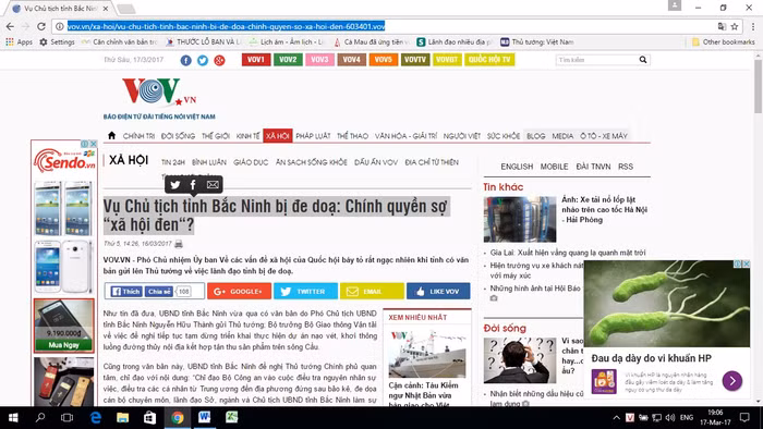 Ảnh chụp màn hình Vov.vn ngày 17/3/2017.