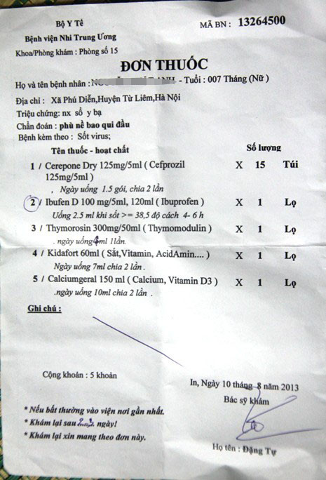 Đơn thuốc của cháu Nguyễn Nhật A. Đơn thuốc của cháu Nguyễn Nhật A.