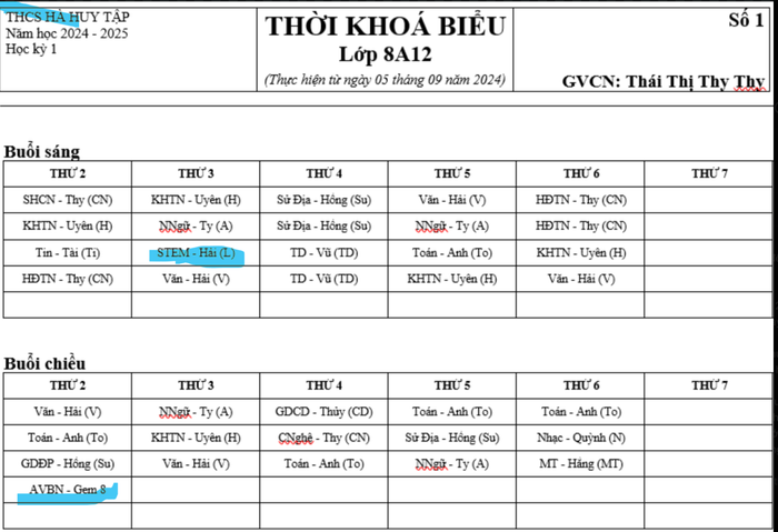 Thời khóa biểu lớp 8A12 Trường Hà Huy Tập công bố (ảnh: PHCC) image.png