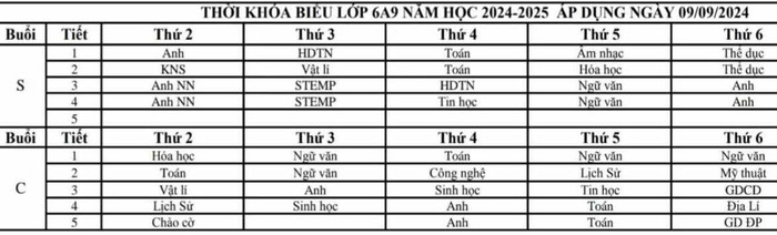 Thời khóa biểu lớp 6/9 của Trường Trần Bội Cơ (ảnh chụp màn hình) TKBTBC.jpg