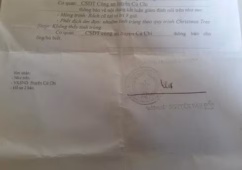 Trích bản kết luận của pháp y TP.HCM mà Công an thông báo cho gia đình nạn nhân (ảnh: T.Q)