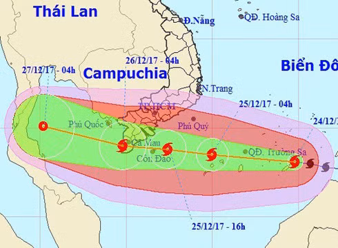 Bão số 16 được dự báo sẽ có thể đổ bộ vào vùng biển từ Cà Mau tới Kiên Giang (ảnh: TTDBKTTVTW) Bão số 16 được dự báo sẽ có thể đổ bộ vào vùng biển từ Cà Mau tới Kiên Giang (ảnh: TTDBKTTVTW)