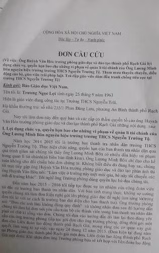 Đơn cầu cứu của thầy Trương Ngọc Lợi gửi tới Báo điện tử Giáo dục Việt Nam (ảnh: P.L) Đơn cầu cứu của thầy Trương Ngọc Lợi gửi tới Báo điện tử Giáo dục Việt Nam (ảnh: P.L)