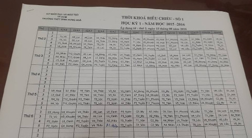 Thời khóa biểu buổi chiều (buổi 2) của Trường Bình Hưng Hòa áp dụng từ ngày 15/8 (Ảnh: P.L)