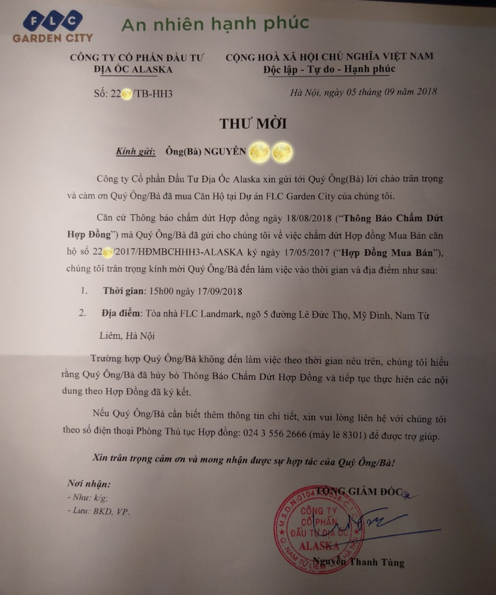 Giấy mời gửi khách hàng hẹn tới làm việc. Ảnh: NVCC. Giấy mời gửi khách hàng hẹn tới làm việc. Ảnh: NVCC.