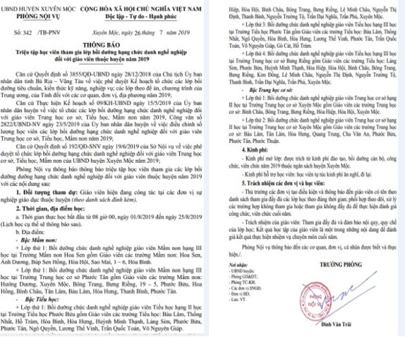 Thông báo số 342/TB-PNV- Xuyên Mộc, tỉnh Bà Rịa Vũng Tàu Thông báo số 342/TB-PNV- Xuyên Mộc, tỉnh Bà Rịa Vũng Tàu