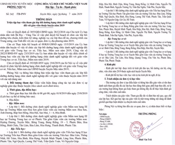 Thông báo số 342/TB-PNV- Xuyên Mộc, tỉnh Bà Rịa Vũng Tàu Thông báo số 342/TB-PNV- Xuyên Mộc, tỉnh Bà Rịa Vũng Tàu