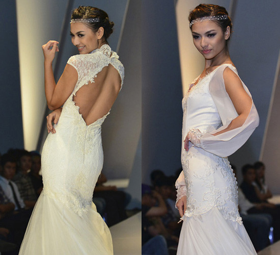 Hồng Quế diện váy cưới khoét lưng gợi cảm và khoe vòng eo thon.