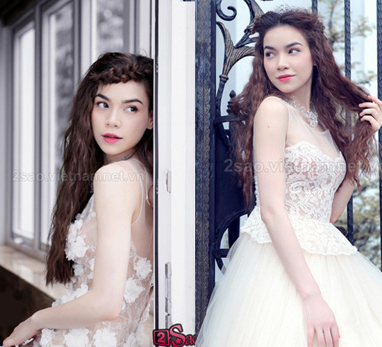 Với vóc dáng chuẩn Hồ Ngọc Hà mang vẻ đẹp lộng lẫy và kiêu sa trong bộ váy cưới hiện đại.