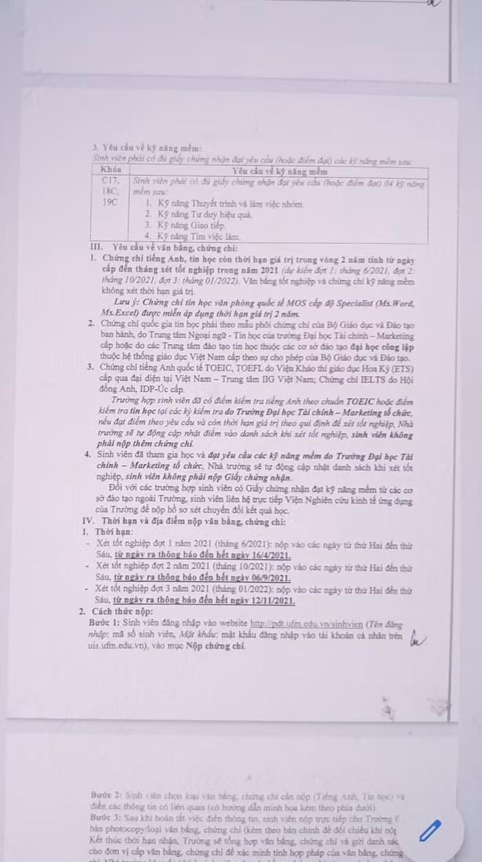 Trích thông báo 156 ngày 1/2/2021 của Phòng Quản lý Đào tạo (ảnh chụp màn hình)
