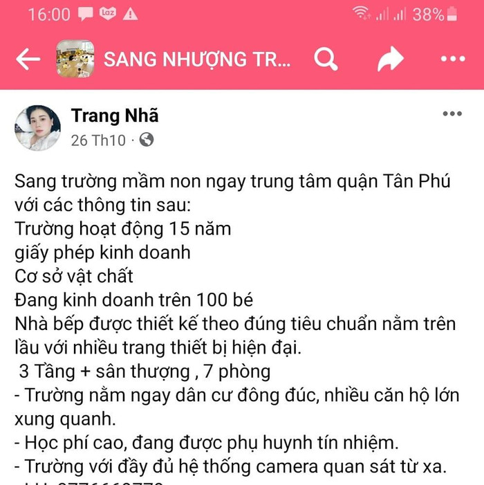 Nhiều trường mầm non tư thục đăng tải công khai sang nhượng trên mạng (ảnh chụp màn hình) Nhiều trường mầm non tư thục đăng tải công khai sang nhượng trên mạng (ảnh chụp màn hình)