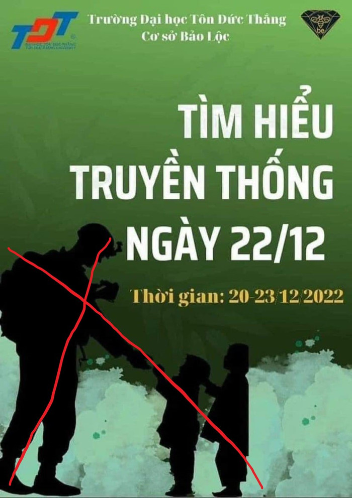 Poster tuyên truyền về hoạt động có in hình lính nước ngoài xảy ra tại cơ sở Bảo Lộc (ảnh: CTV)
