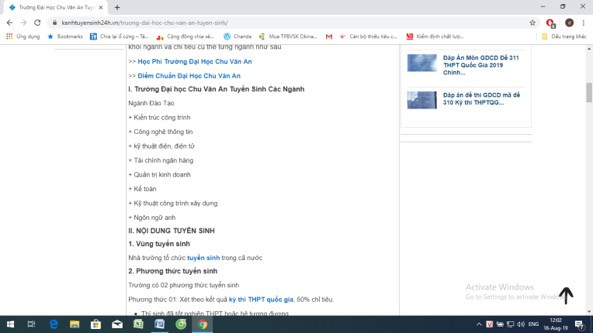 Ảnh chụp màn hình ngày 16/08/2019 thông báo tuyển sinh của Đại học Chu Văn An Ảnh chụp màn hình ngày 16/08/2019 thông báo tuyển sinh của Đại học Chu Văn An