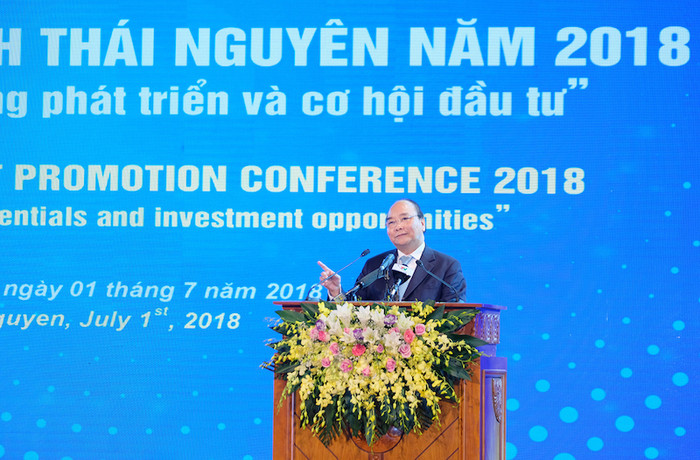 Thủ tướng phát biểu tại Hội nghị xúc tiến đầu tư tỉnh Thái Nguyên năm 2018. Ảnh: VGP Thủ tướng phát biểu tại Hội nghị xúc tiến đầu tư tỉnh Thái Nguyên năm 2018. Ảnh: VGP