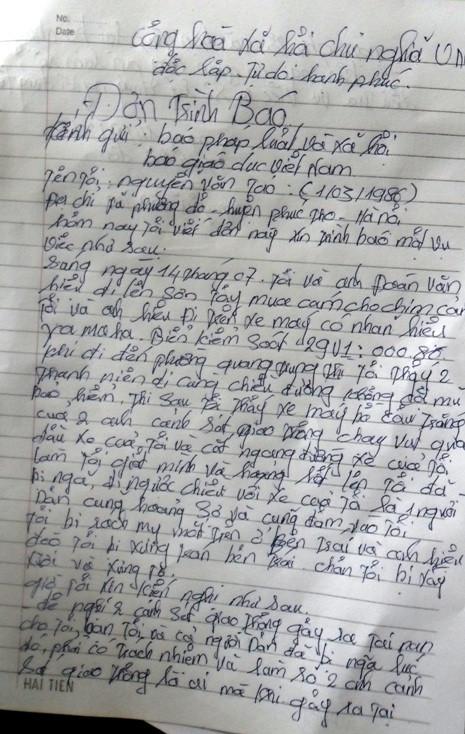 Đơn trình bào của anh Nguyễn Văn Tảo tới cơ quan báo chí